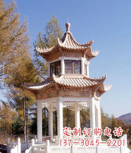 威海园林双层石凉亭景观石雕 (2)