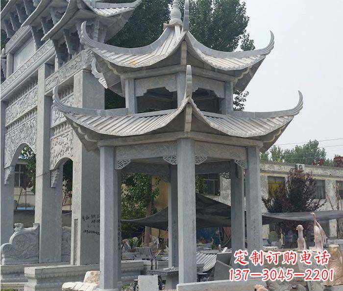 威海园林双层石雕凉亭