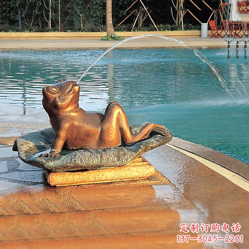 威海园林水景池塘游泳馆喷水青蛙铜雕塑