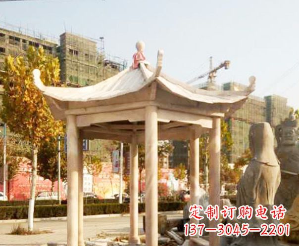 威海园林晚霞红单层凉亭景观石雕