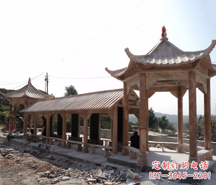 威海园林晚霞红长廊凉亭景观石雕