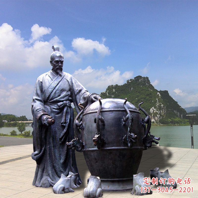 威海张衡地动仪地震仪雕塑-玻璃钢仿铜历史名人情景雕塑