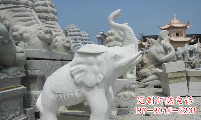 威海招财动物汉白玉长鼻小象石雕