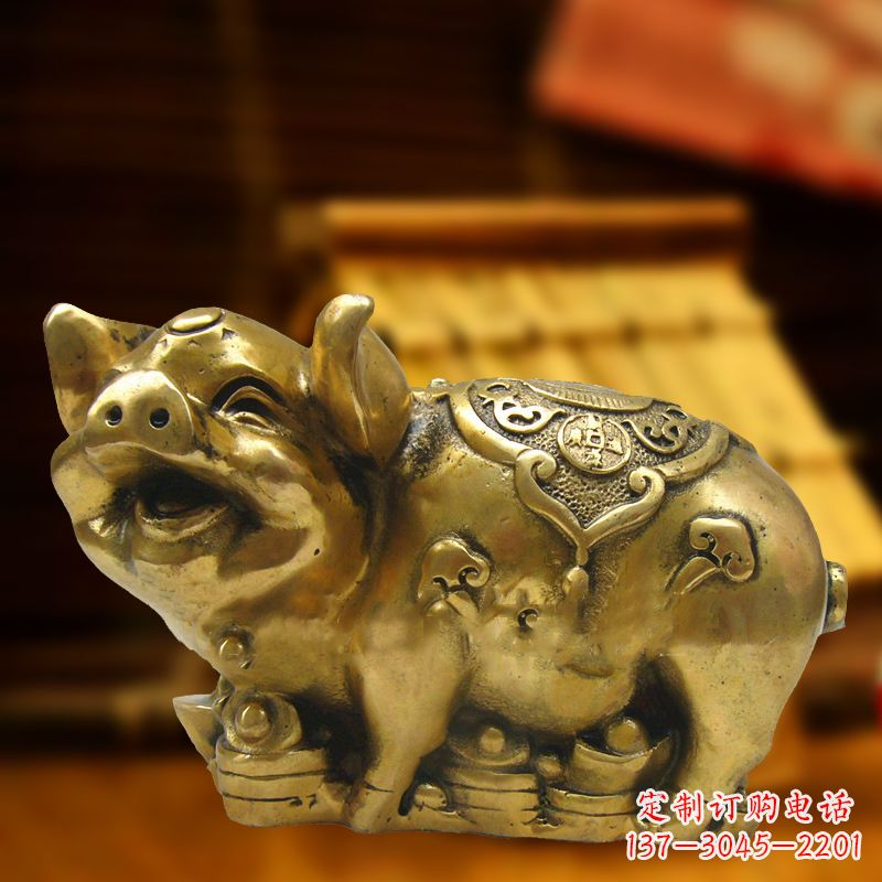 威海招财金猪铜雕-风水生肖动物雕塑企业商场美陈摆件