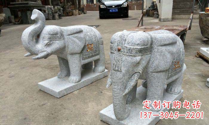 威海招财进宝芝麻灰大象石雕 (2)
