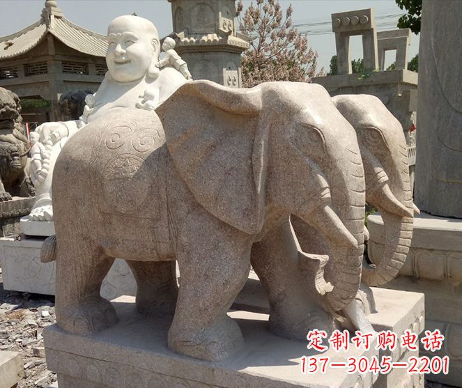 威海招财晚霞红大象石雕 (2)