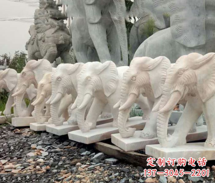 威海招财晚霞红大象石雕 (3)