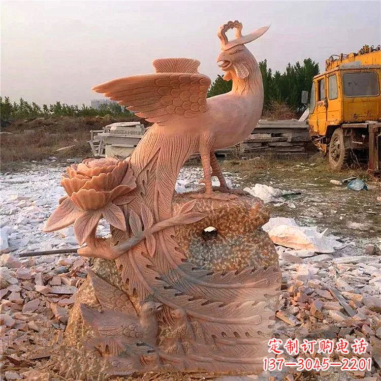 威海中国古代传说中的瑞鸟凤凰牡丹石雕