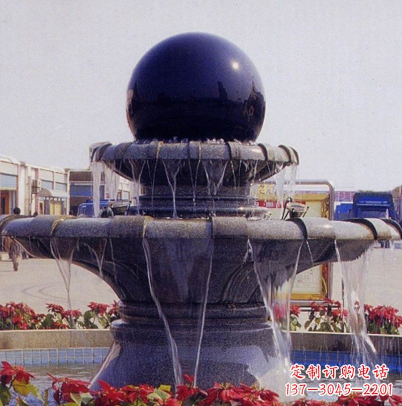 威海中国黑双层风水球喷泉石雕