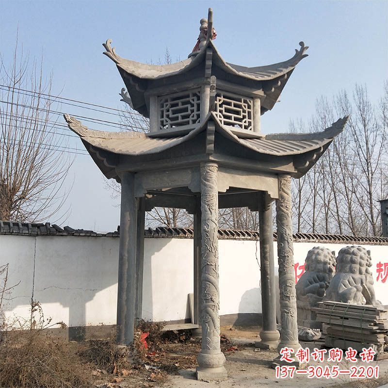 威海中式双层石雕凉亭