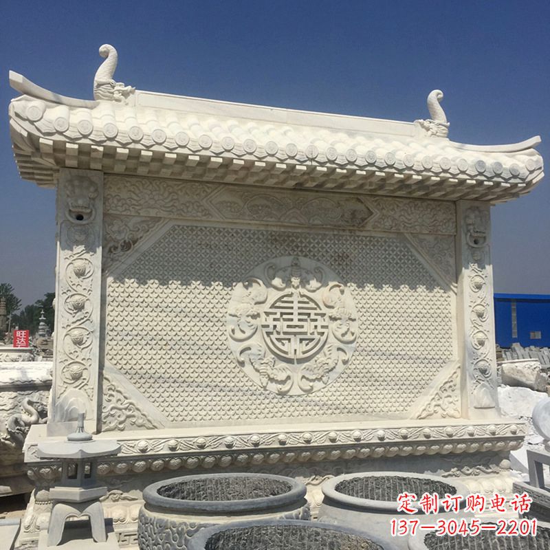 威海中式庭院影壁石雕-中国古建大门萧墙