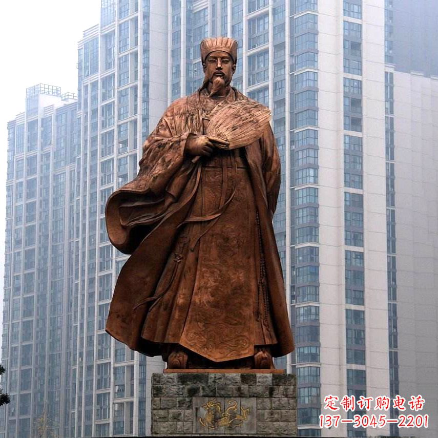 威海诸葛亮城市景观铜雕像-中国古代著名人物三国谋士卧龙先生雕塑