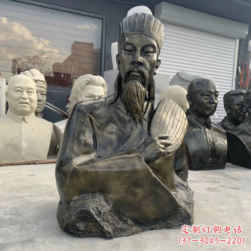 威海诸葛亮半身像-玻璃钢仿铜三国人物古代著名军事家雕像