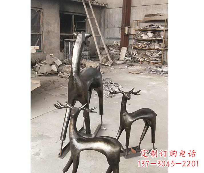 威海铸铜梅花鹿动物铜雕摆件