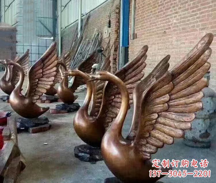 威海铸铜天鹅喷水动物喷泉雕塑
