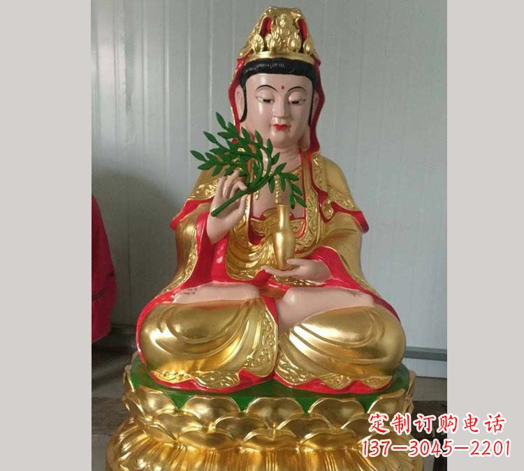 威海铸铜贴金杨柳观音雕塑