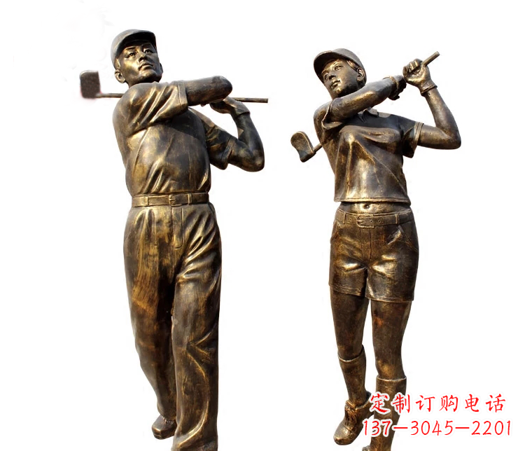 威海公园打高尔夫人物铜雕