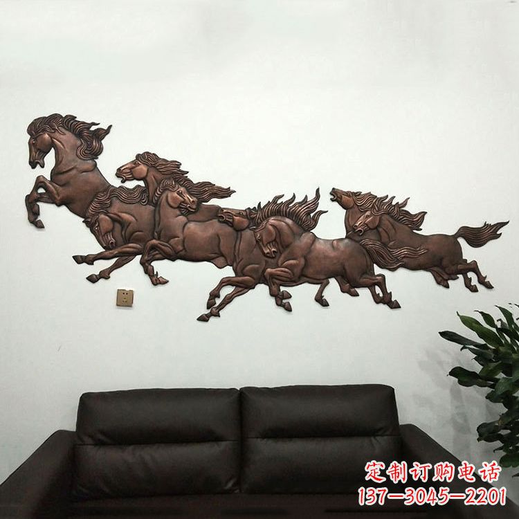 威海紫铜马儿浮雕装饰画