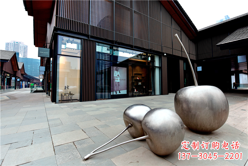 威海樱桃雕塑-城市街道创意不锈钢樱桃雕塑